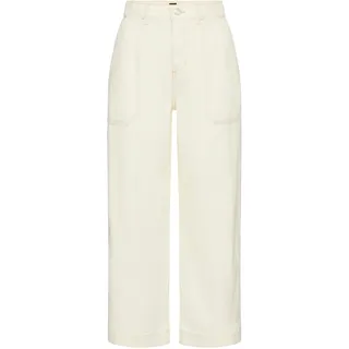 Weite Jeans BOSS ORANGE "Marlene High Rise, Premium Damenmode", Damen, Gr. 30, Länge 32, beige (natural 101), Denim/Jeans, Obermaterial: 91% Baumwolle, 9% Hanf, unifarben, 7/8-Länge, Jeans Weite Jeans, in Cropped-Länge, High Waist