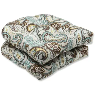 Pillow Perfect Tamara Paisley Quarz-Sitzkissen für Außen- und Innenbereich, getuftet, runde Rückenlehne, 2 Stück, Blau
