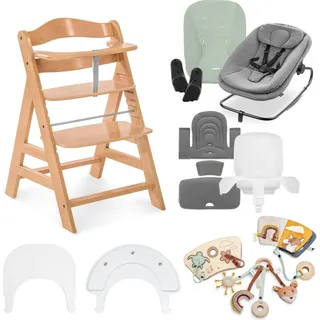 Hauck Alpha Start N Grow Set, Multifunktions-Hochstuhl, Harter Sitz, Grau, Holz, Einfarbig, 5-Punkt, Junge/Mädchen - Grau