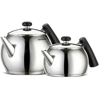 Teekannenset , Edelstahlfarben , Metall , 2-teilig , 2 + 1 l , 22.5x42x16.5 cm , Geschirr, Kannen & Karaffen, Teekannen