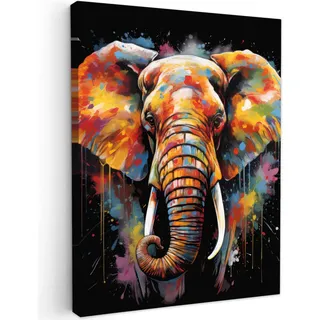 MuchoWow Leinwandbild Elefant - Graffiti - Schwarz - Tiere - Farben 60x80 cm , Textil , Rechteckig , 60x80 cm , FSC 100% , gerahmt , Bilder & Rahmen, Bilder, Leinwandbilder