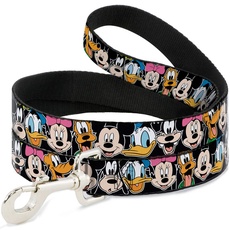 Dog Leash Classic Disney Character Faces Black 6 Feet Long 1.0 Inch Wide