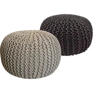 Strickhocker 2er Set Pouf Sitzpouf Sitzpuff Pouf Bodenkissen Ø 55cm beige/grau - Beige, Grau
