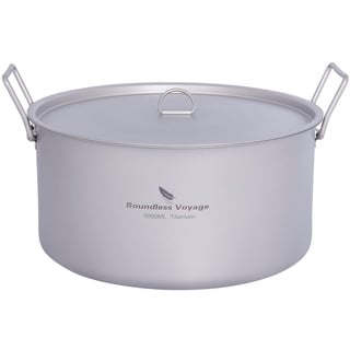 iBasingo 5L Titan Suppentopf Camping Topf Hot Pot Wok Outdoor Kochgeschirr Suppen Heißer Topf Tragbare Holloware mit Deckel & Klappgriff Leichtes Wandern Groß Kochtopf fur 4-6 Personen Ti2104C