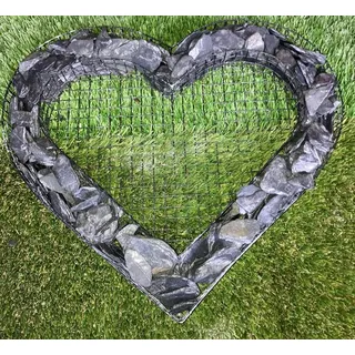 Herz Gitter Grabschmuck Grabgestaltung Gartendekoration mit Buntsteinen Glassteinen Natursteinen Füllart: Natursteine Farbe Steine: Schiefer - Grau