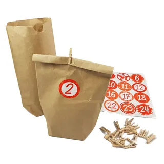 Papiertüten und 24 Sticker - Farbe: rot - Adventskalender - Rot