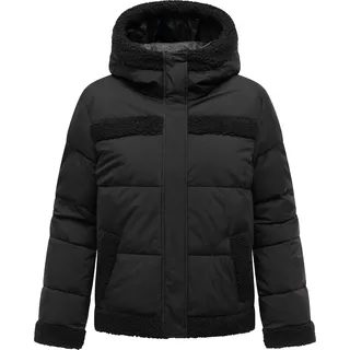 Winterjacke RAGWEAR "Winterjacke Editah YOUMODO", Damen, Gr. S, schwarz (schwarz uni), Obermaterial: 100% Polyester PES.  Obermaterial: Futter: 100% Polyester PES. 100% Polyester PES., oversize hüftlang, hoch geschlossener Ausschnitt, eng Rippstrickbündchen, Jacken Winterjacke, warme modische Jacke mit Plüsch-Details