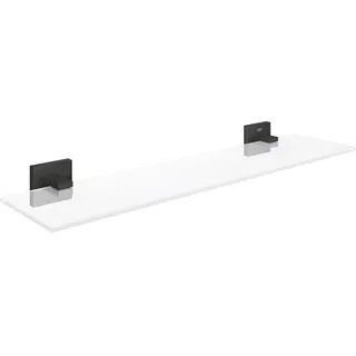 Grohe Start Cube, Glasablage ohne Bohren (vielseitig einsetzbar im Bad, 53cm breit (Bohrabstand 28cm), zum Kleben oder Bohren, mit Schrauben & Dübel, ohne Kleber), eckig, schwarz, 411092430