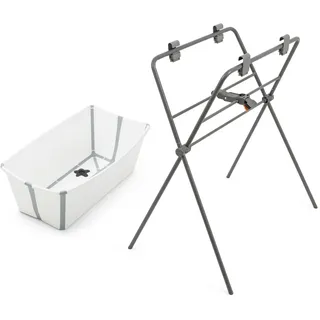 Stokke Flexi Bath (White) + Flexi Bath Stand - Babybadewanne für Babys bis 10 kg - Faltbar, langlebig und einfach zu verstauen - Bequem zu Hause oder auf Reisen zu verwenden