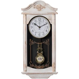 Clockswise Quickway Imports Große Vintage Großvater Holz Optik Kunststoff Pendel Wanduhr für Wohnzimmer, Küche oder Esszimmer, groß, weiß