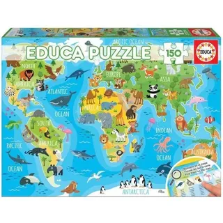 Educa - Puzzle Weltkarte Kinder | Kinderpuzzle 150 Teile | ab 6 Jahren (18115), einzigartig