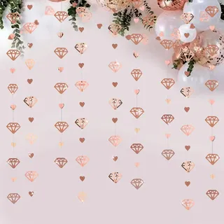 Rosegold Diamantenherz zum Aufhängen, doppelseitig, glitzernd, Metallic-Papiergirlande, Banner für Junggesellinnenabschied, Verlobung, Hochzeit, Brautparty, Jahrestag, Partyzubehör (4 Packungen)