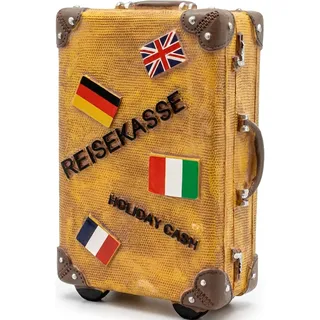 TopShop24You Koffer Spardose Reisekasse – Urlaubskasse - Reisekoffer im Retro Design – Geldgeschenk Urlaub – 15 x 11 cm (Beige)