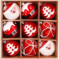 Belle Vous (9er Pack) Weihnachtskugeln Rot Set mit Weihnachtsmann-Design - 5,8 cm Große, Bruchsichere Weihnachtskugeln aus Kunststoff - Für den Weihnachtsbaum, Zuhause, Party oder Hochzeit