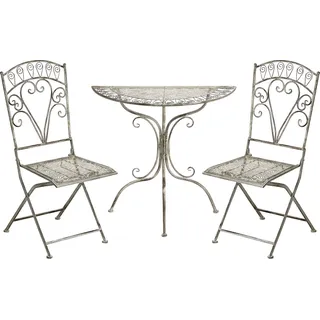 BELIANI Balkonset Grau Eisen 3-teilig Antik-Optik Romantischer Französischer Stil Halbrunder Tisch mit 2 Stühlen Klappbar Garten Outdoor Terrasse - Grau