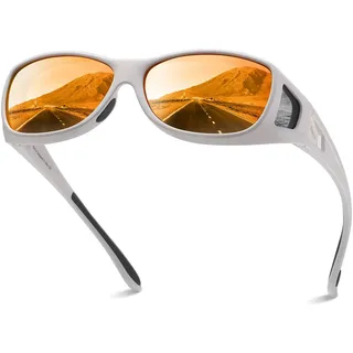 DUCO Herren und Damen Sonnenbrillen Polarisiert Unisex Brille UV400 Schutz Wrap Around Blendschutz Überbrille für Brillenträger Fit-over Polbrille 8953 (M Größe Weiß Rahmen Revo Rot Linse)