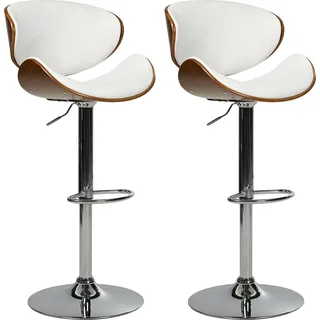 BELIANI Barhocker Weiß und Silber Kunstleder Höhenverstellbar Drehbar mit Hoher Rückenlehne Holzoptik Metallgestell Fußstütze Retro Kücheninsel - Weiß, Silber, Braun