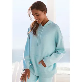 Kapuzenpullover ELBSAND, Damen, Gr. 36/38, blau, Feinstrick, Obermaterial: 50% Viskose, 28% Polyester, 22% Nylon, meliert, unifarben, bequem hüftlang, Rippstrickbündchen, Pullover Kapuzenpullover, aus hochwertigem Strick, Loungewear