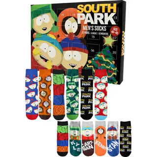 South Park Adventskalender mit 12 Paar Socken Größe 40-45 für Herren Weihnachtskalender mit Sneakers und langen Socken