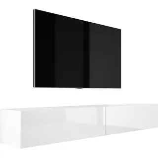 RTV DMG Hängendes TV-Schrank B: 200 (2 x 100) cm, H: 34 cm, T: 32 cm. TV Lowboard, TV Board, TV Sideboard Hängend, Lowboard Fernsehschrank - Weiß