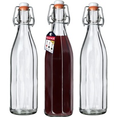 KADAX Universale Flasche mit Bügelverschluss, dichte Bügelflasche, vintage Glasflasche, Trinkflasche, Likörflasche, Saftflasche, Bügelverschlussflasche (1000ml, 3 Stück)