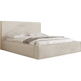 Polsterbett 200x200 mit Bettkasten und Lattenrost – Creme Bett mit hohem Kopfteil, Boucle oder Samt Stoff - Modernes Doppelbett mit Stauraum – Bettgestell, ohne Matratze – Terra - Beige