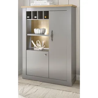 Highboard "Rideau" grau Eiche Landhaus Kommode 103 x 142 cm - Grau, Naturbelassen