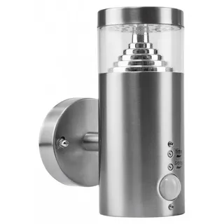 Grafner Design Edelstahl Wandlampe mit Bewegungsmelder und 6,4 Watt LED-Leuchtmittel, IP44 Wand Außenleuchte, 360° rundum Lichtschein, für außen und innen, Wandleuchte Lampe Außen Hoflampe