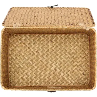 Rieten Mand mit Deckel Sweet Living handgewebtes Seegras Aufbewahrungskorb - rechteckige Seegras organisierende Körbe - handgemachte Organizer Boxen für Zuhause Lagerung und Dekoration - Picknick Camping Reisen - gelb Rieten Mand mit Deckel Sweet Living