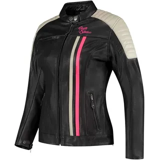 Rusty Stitches Alice, Lederjacke Damen - Schwarz/Hellgrau/Pink - 38