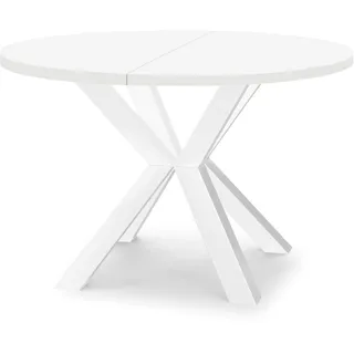 Dekori Runder Ausziehbarer Esstisch für Esszimmer Wohnzimmer RAL , Loft-Stil, Industriel Durchmesser: 90 / 190 cm, Farbe: Weiß - Weiß