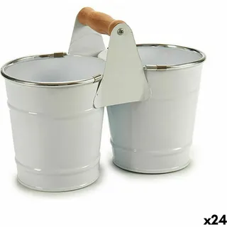 Blumentopf Ibergarden Weiß Silberfarben Holz Zink Double 20 x 15 x 10,2 cm 20,5 x 15 x 10,2 cm (24 Stück)