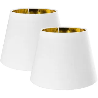 Navaris 2x Lampenschirm Tischlampe E27 rund - 16,2cm hoch - 15,3-22cm breit - Lampenschirme für Tischlampen Set - E 27 Leuchtenschirm Weiß-Gold