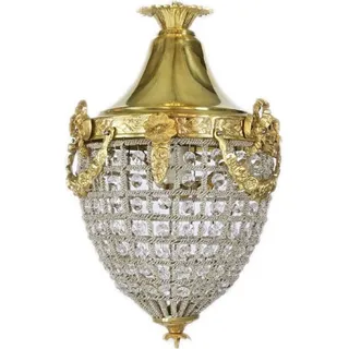 Casa Padrino Barock Kristall Hängeleuchte Gold Ø 25 x H. 35 cm - Runde Hängeleuchte im Barockstil - Barock Leuchten - Edel & Prunkvoll