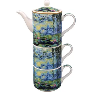 The Leonardo Collection Claude Monet Wasserlilien Tee für Zwei | Keramik-Teekanne und Tasse Set | Schönes Geschenk für Zuhause und Büro | Stilvoll bedruckte Teekanne