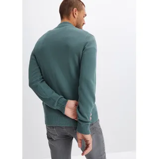 Strickjacke BONPRIX "Feinstrickjacke aus reiner Baumwolle", Herren, Gr. 56/58 (XL), grün (graugrün), Obermaterial: 100% Baumwolle, regular fit, Strickjacken Strickjacke, Regular fit, Feinstrick, mit Stehkragen, aus Baumwolle