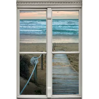 queence Wandsticker »Pfad zum Meer« Wandsticker, Wandbild, selbstklebend, 3D, Fenster, beige