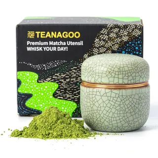 TEANAGOO Kleiner keramischer Matcha-Behälter | 2,8 oz tragbarer Aufbewahrungsbehälter, doppelt versiegelt mit Aluminium-Deckel, Frischegarantie für 18g Matcha, X6 Lt.grün mit schwarzer Naht