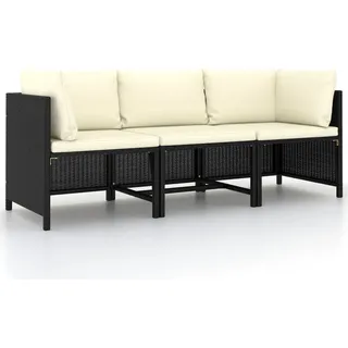 The Living Store 3-Sitzer-Gartensofa mit Auflagen Schwarz Poly Rattan - Schwarz