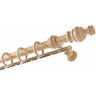 GARESA »BAROCK« beige (natur), L:270cm Ø:35mm, Holzwerkstoff, Gardinenstangen, Gardinenstange, rustikale Vorhanggarnitur Holz, verlängerbar, mit Ringe/2 Lauf Gleiter,