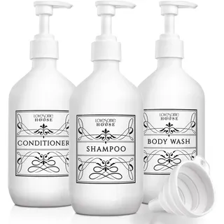 Nachfüllbare Shampoo- und Conditioner-Flaschen, stilvolle Shampoo- und Conditioner-Spenderflaschen mit Pumpe, 473 ml, Badezimmer-Spender, 3er-Set, Shampoo-Spülung, Duschspender für Dusche