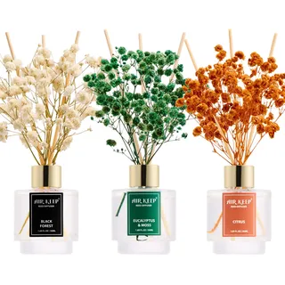 Airkeep Raumduft 50ml x3, Reed Diffuser mit Black Forest, Eucalyptus & Moss, Citrus, Raum Duft mit 24 Duftstäbchen, Lufterfrischer für Badezimmer, Wohnung, Heimdekoration