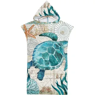 Rowjoy Badeponcho Kinder, Ozean Tier Drucken Strandtuch, Mikrofaser Bademantel, Schnell Trocknend für Kleinkind 2-8 Jahre Alt (H3-75X65cm)