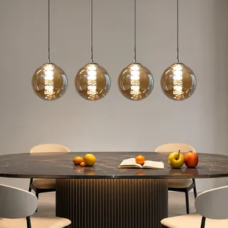 ZMH Pendelleuchte esstisch 4 Flammig Bernstein Pendellampe Höheverstellbar Kronleuchter Hängeleuchte Glas für Wohnzimmer Schlafzimmer Küche Flur - Gelb