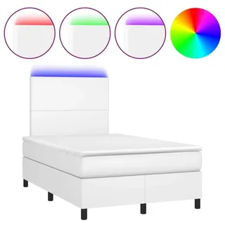 vidaXL Boxspringbett mit Matratze & LED Weiß 120x200 cm Kunstleder - Weiß