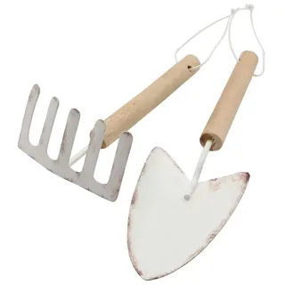 GLOREX 6 1294 550 - Deko-Set Schaufel & Harke, ca. 5 x 18,5 cm und 6 x 13 cm in Weiß, als Dekoration und für den Garten