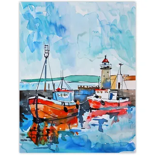 Artery8 Leuchtturm von Newhaven mit Fischerbooten im Hafen Ungerahmter großer Druck 46x61 cm