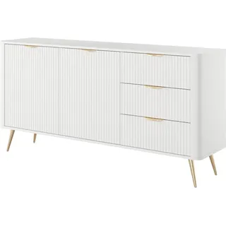 FURNLUX Anrichte Lante Weiss Und Gold 163cm / Hauptfarbe: Weiß / Abmessungen: 163 x 81 x 38 cm - Weiß