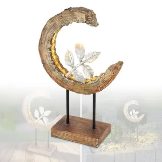 bmf-versand Solarlampe Garten Mond Holz Optik Solarleuchte Außenleuchte Solar Tisch Deko - Schwarz/Silber