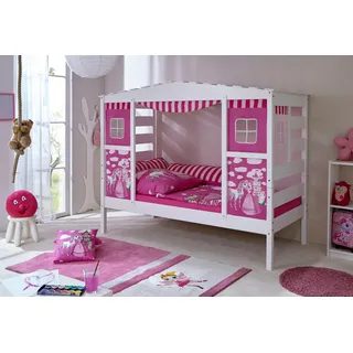 TICAA Hausbett Lio 90 x 200 cm Kiefer massiv weiß pink